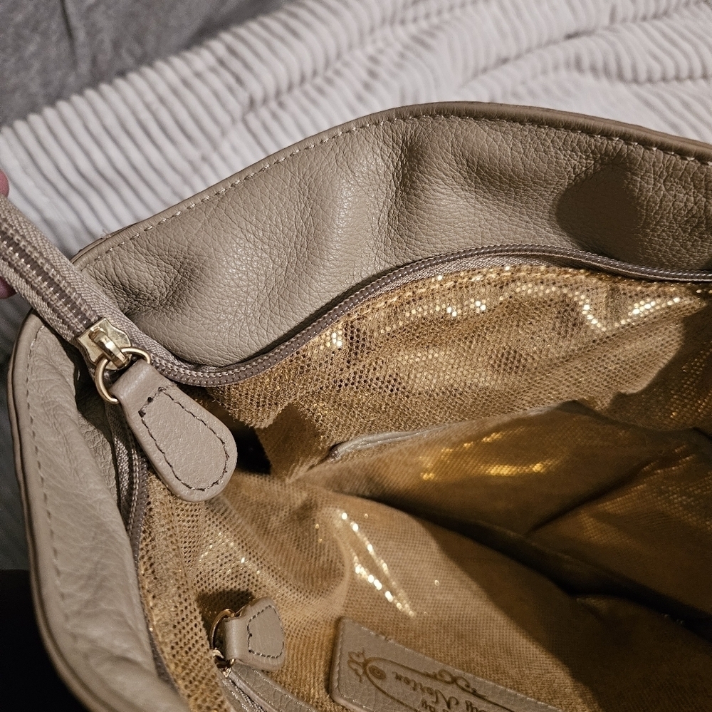Frosting by Mary Norton Elegant Tan Studded Tote Bag. - Picture 9 of 11